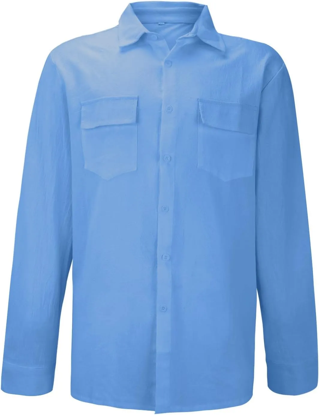 Mens Plus Size Cotton Linen Shirt with 2 Big Pockets Combat Outdoor Traveling Tops Long Sleeve Light Casual Versatile Shirts