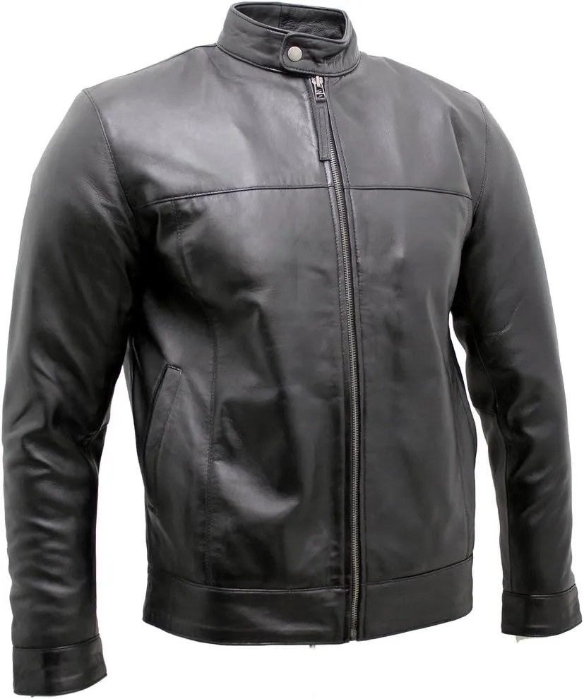 Men's Retro Black Nappa Leather Biker Jacket