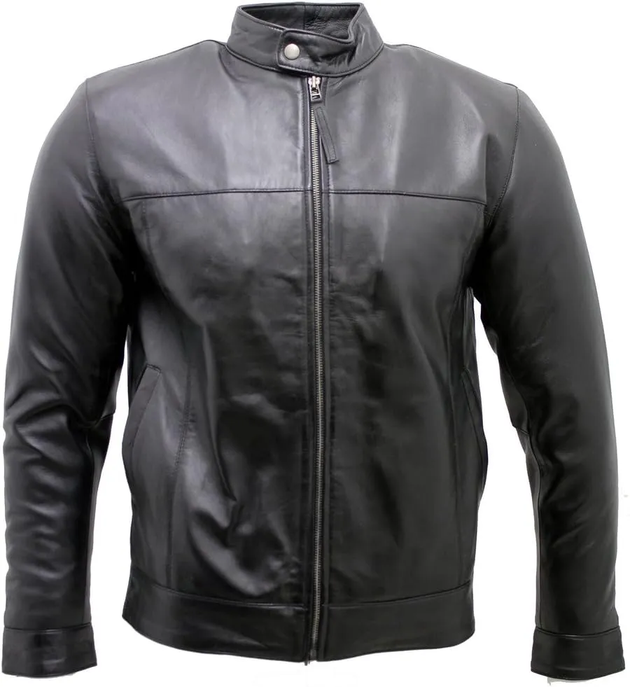 Men's Retro Black Nappa Leather Biker Jacket