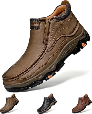 Men's Waterproof Hiking Boots, Men Leather Slip-On Loafers, Non-Slip Walking Shoes, Outdoor Trekking Camping Sneakers, for Travel, Camping, Running