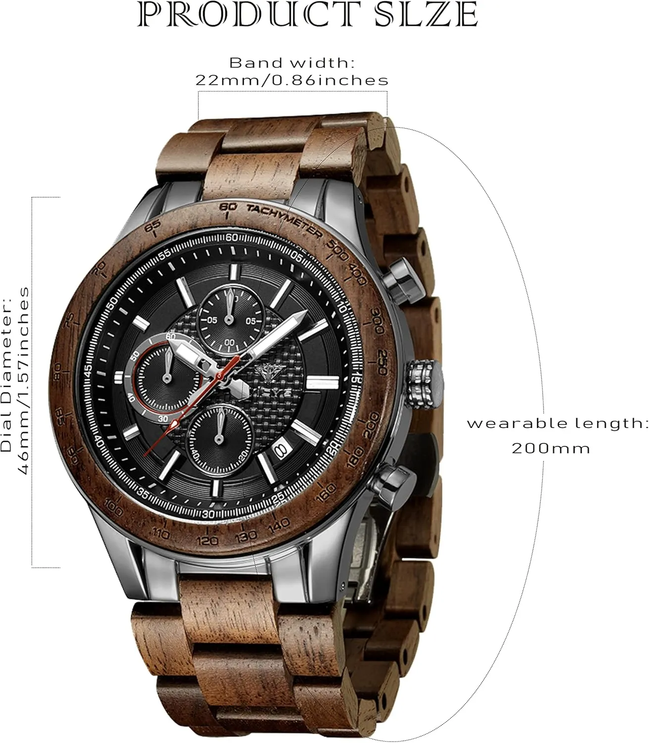 Men's Wood and Stainless Steel Watches, Chronograph 3 Dials Chronograph Quartz Casual Business Multifunctional Men's Wood Watches, Handmade