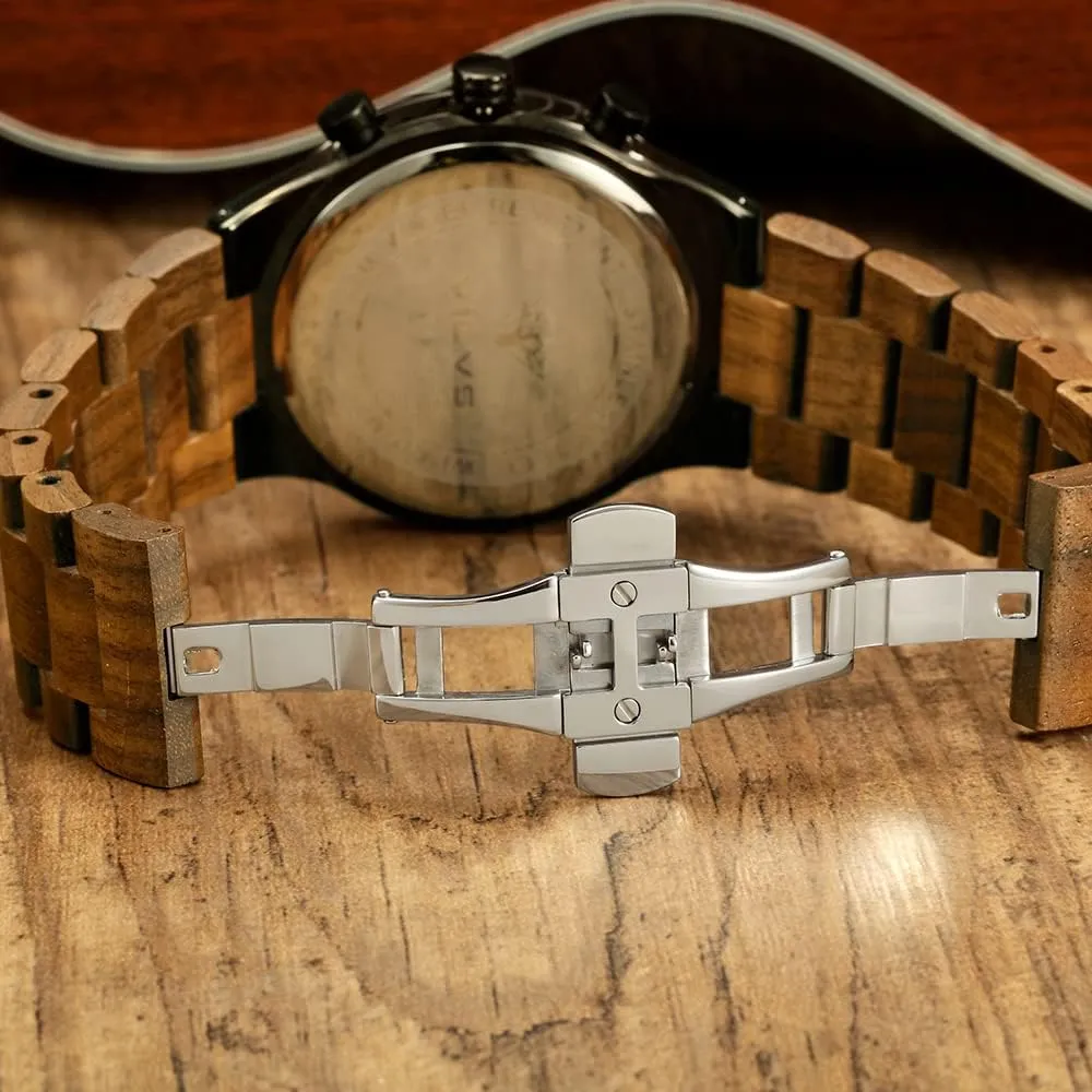 Men's Wood and Stainless Steel Watches, Chronograph 3 Dials Chronograph Quartz Casual Business Multifunctional Men's Wood Watches, Handmade