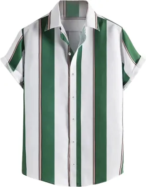Men's Work Shirt Plaid Pearl Snap Shirts Short Sleeve Cuban Tees Vintage Western Shirts Casual Striped Shirts Tees