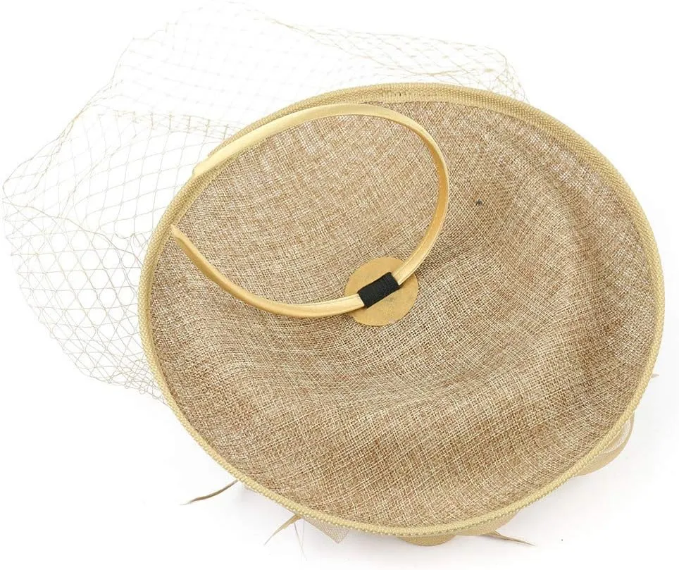 Mesh Feathers Hair Clip Hat for Women's Elegant Hat Strap Flower Feather Party Hat Headband Accessory