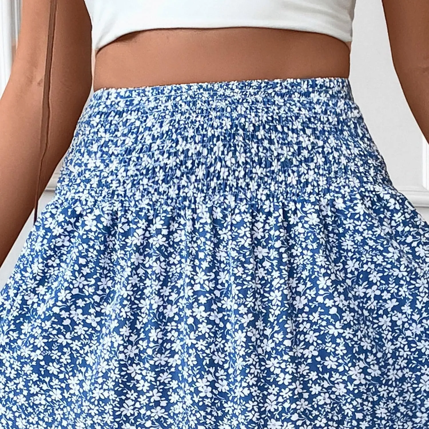 Midi Skirt,Flowy Long Skirts for Women 2025 Elastic High Waisted Pleated Womens Boho Maxi Skirt with Pockets Summer