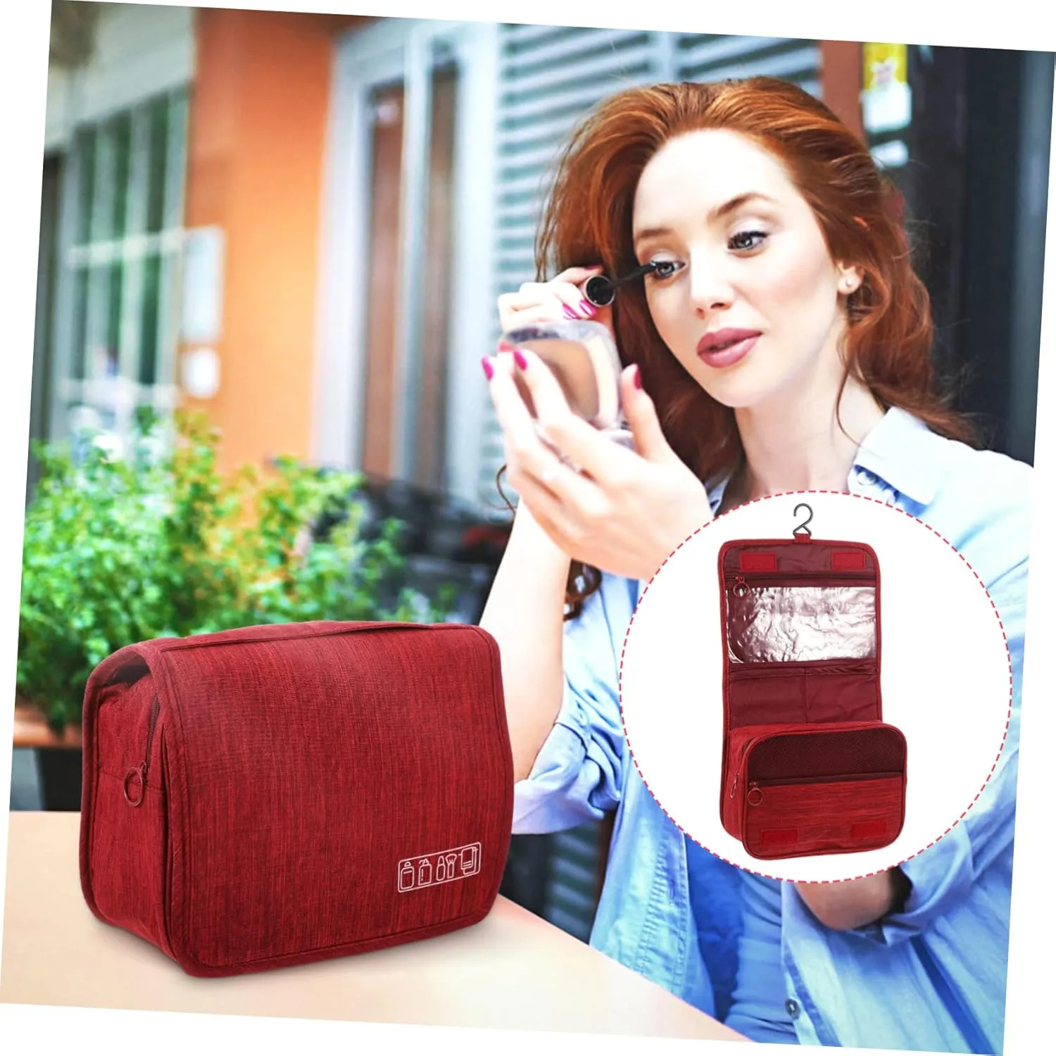 Mikinona Portable Toiletry Bag Large Capacity Travel Wash Bag Hooks for Cosmetics Hair Care Travel Essentials Folding Organizer