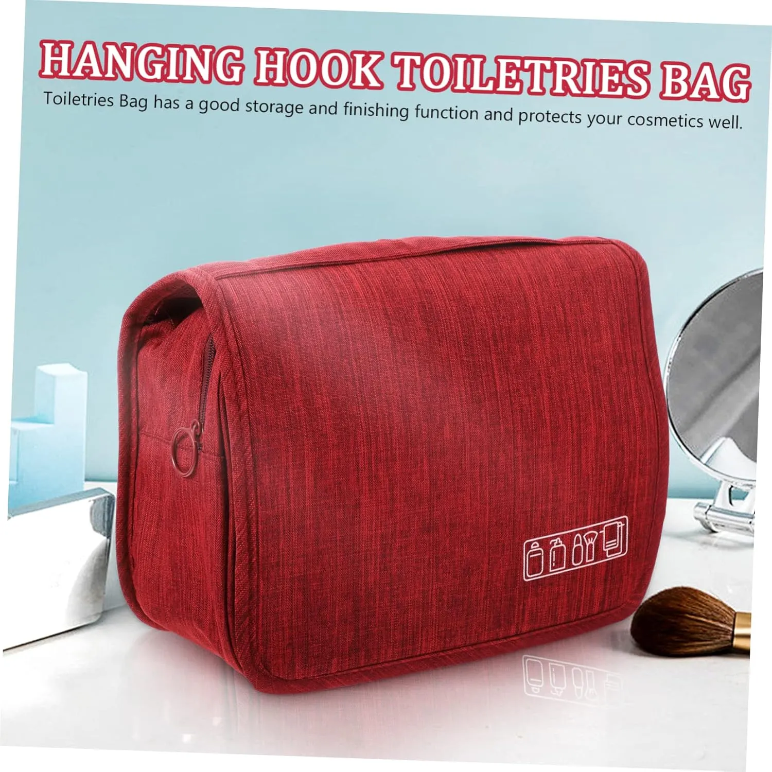 Mikinona Portable Toiletry Bag Large Capacity Travel Wash Bag Hooks for Cosmetics Hair Care Travel Essentials Folding Organizer