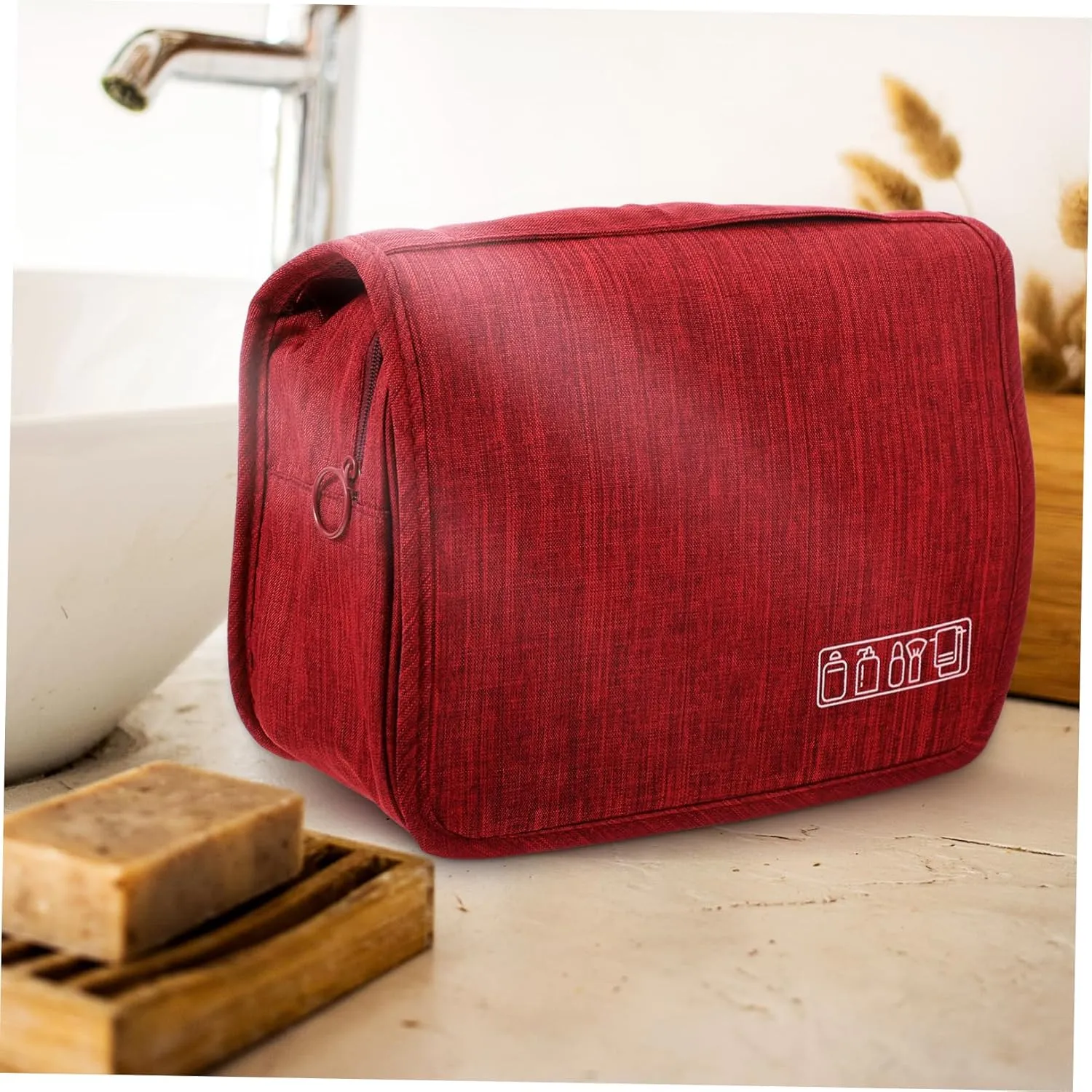 Mikinona Portable Toiletry Bag Large Capacity Travel Wash Bag Hooks for Cosmetics Hair Care Travel Essentials Folding Organizer