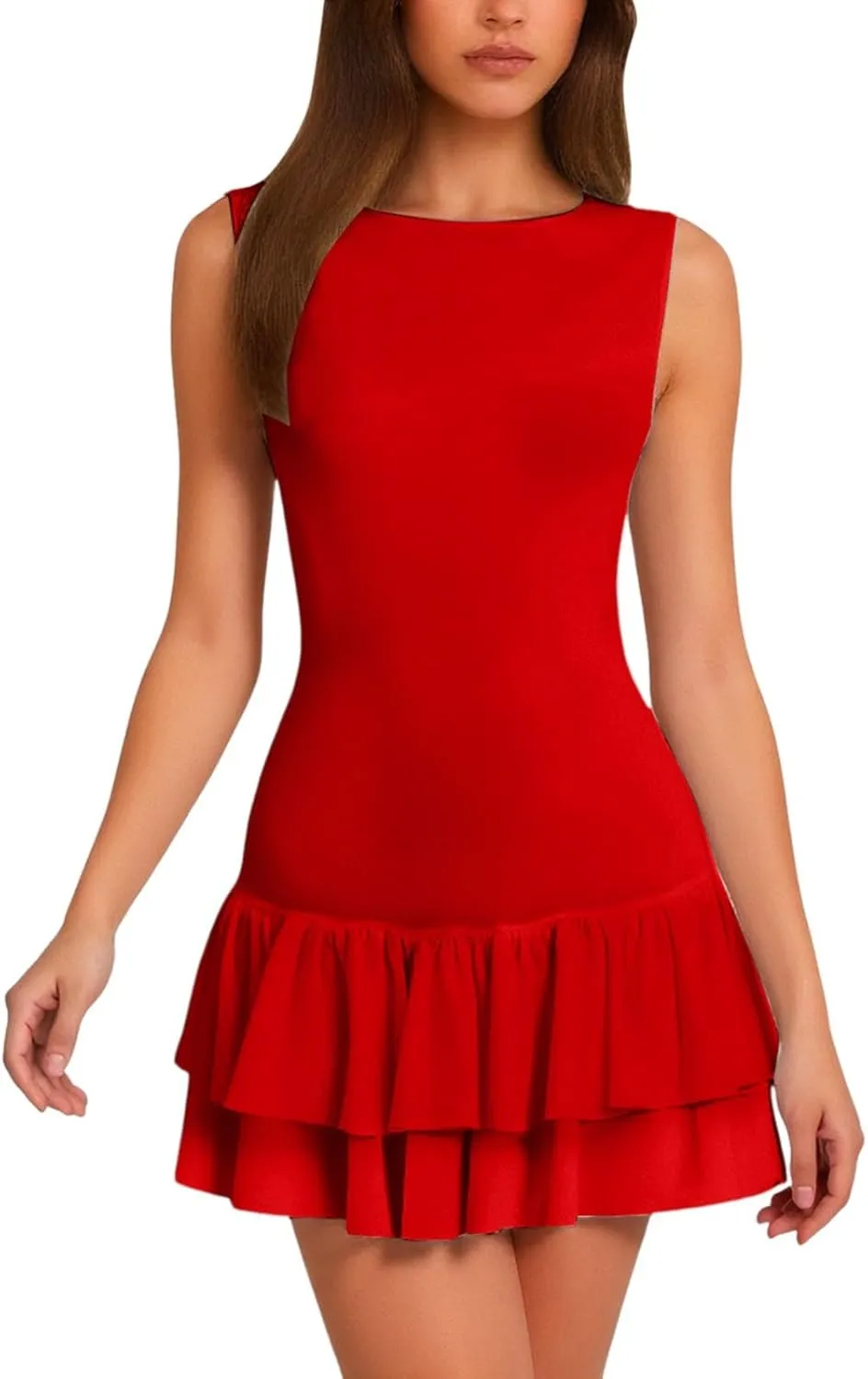 Mini Dresses for Women,2025 Summer Formal Sleeveless Dresses Boat Neck a Line Sundress Business Work Mini Dress
