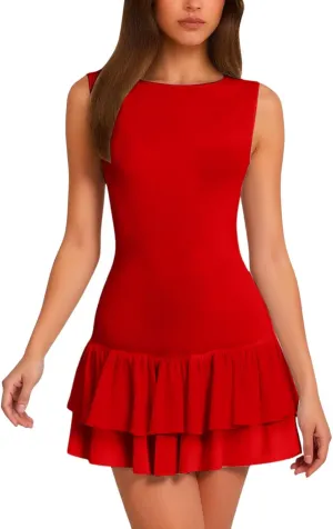 Mini Dresses for Women,2025 Summer Formal Sleeveless Dresses Boat Neck a Line Sundress Business Work Mini Dress