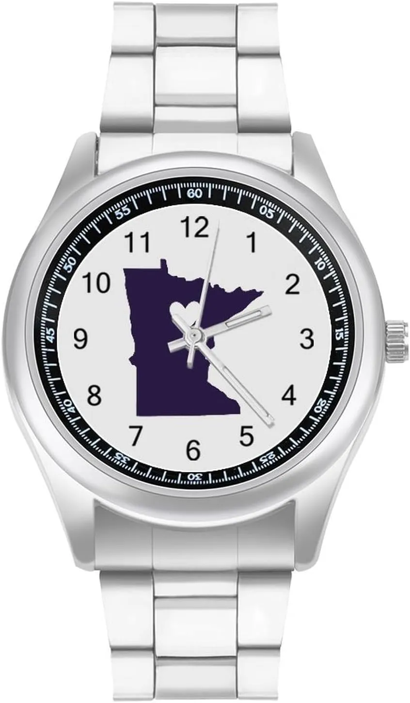 Minnesota State Stainless Steel Strap Simple Business Watches for Men Easy Reader Work Casual Watch
