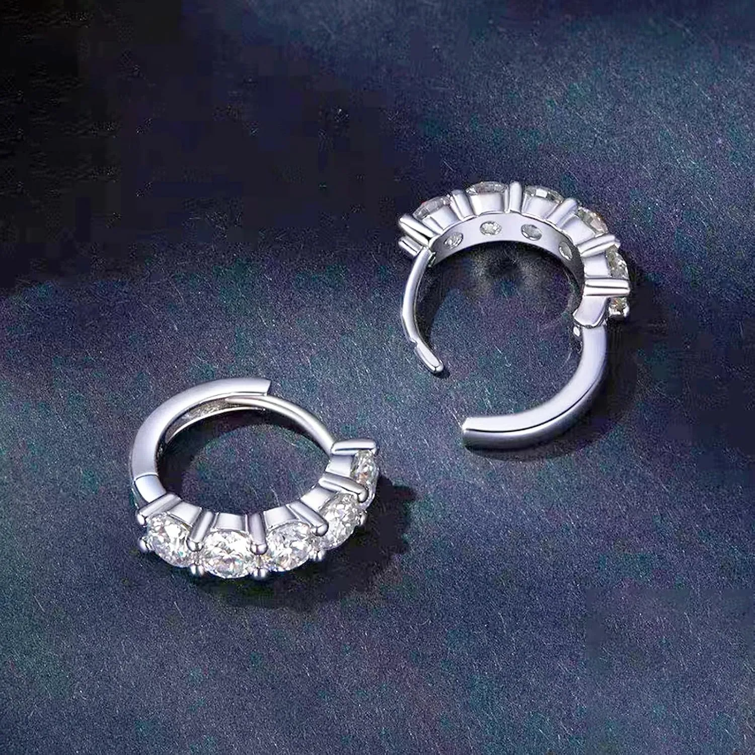 Moissanite Hoop Earrings, Huggie Hoops Sterling Silver Hoops Earrings for Women