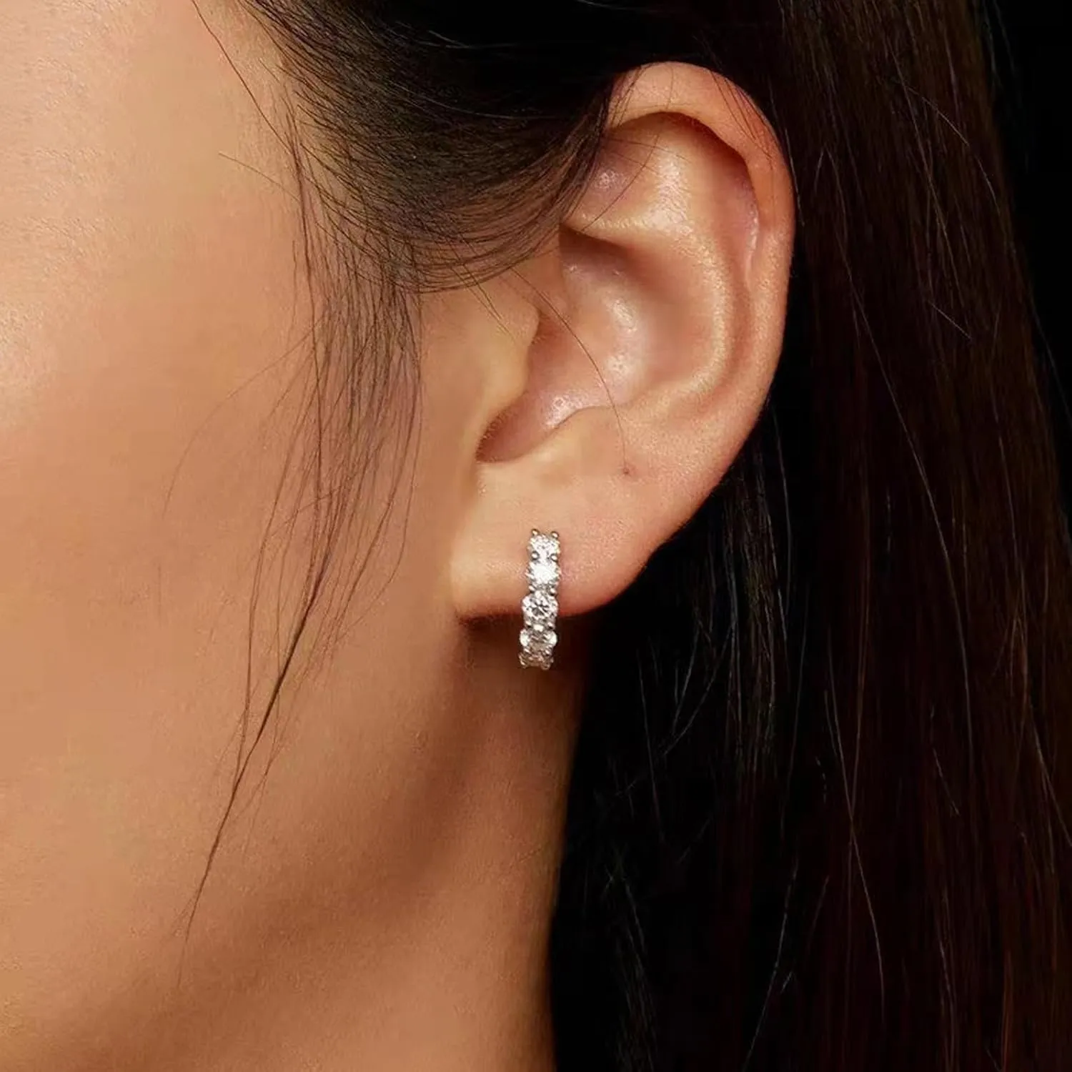 Moissanite Hoop Earrings, Huggie Hoops Sterling Silver Hoops Earrings for Women