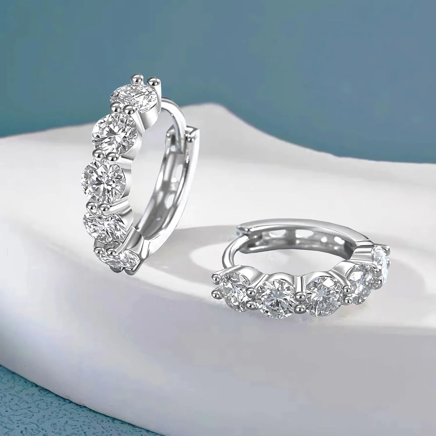 Moissanite Hoop Earrings, Huggie Hoops Sterling Silver Hoops Earrings for Women