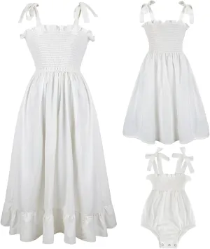 Mommy and Me Floral Smocked Dress Family Matching Outfits Set Sleeveless Sundress Beach Summer Casual Dress