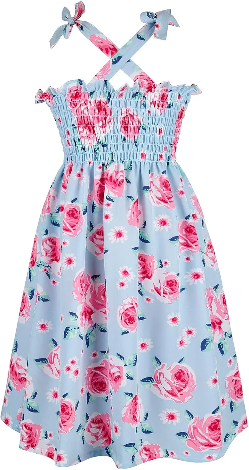 Mommy and Me Floral Smocked Dress Family Matching Outfits Set Sleeveless Sundress Beach Summer Casual Dress