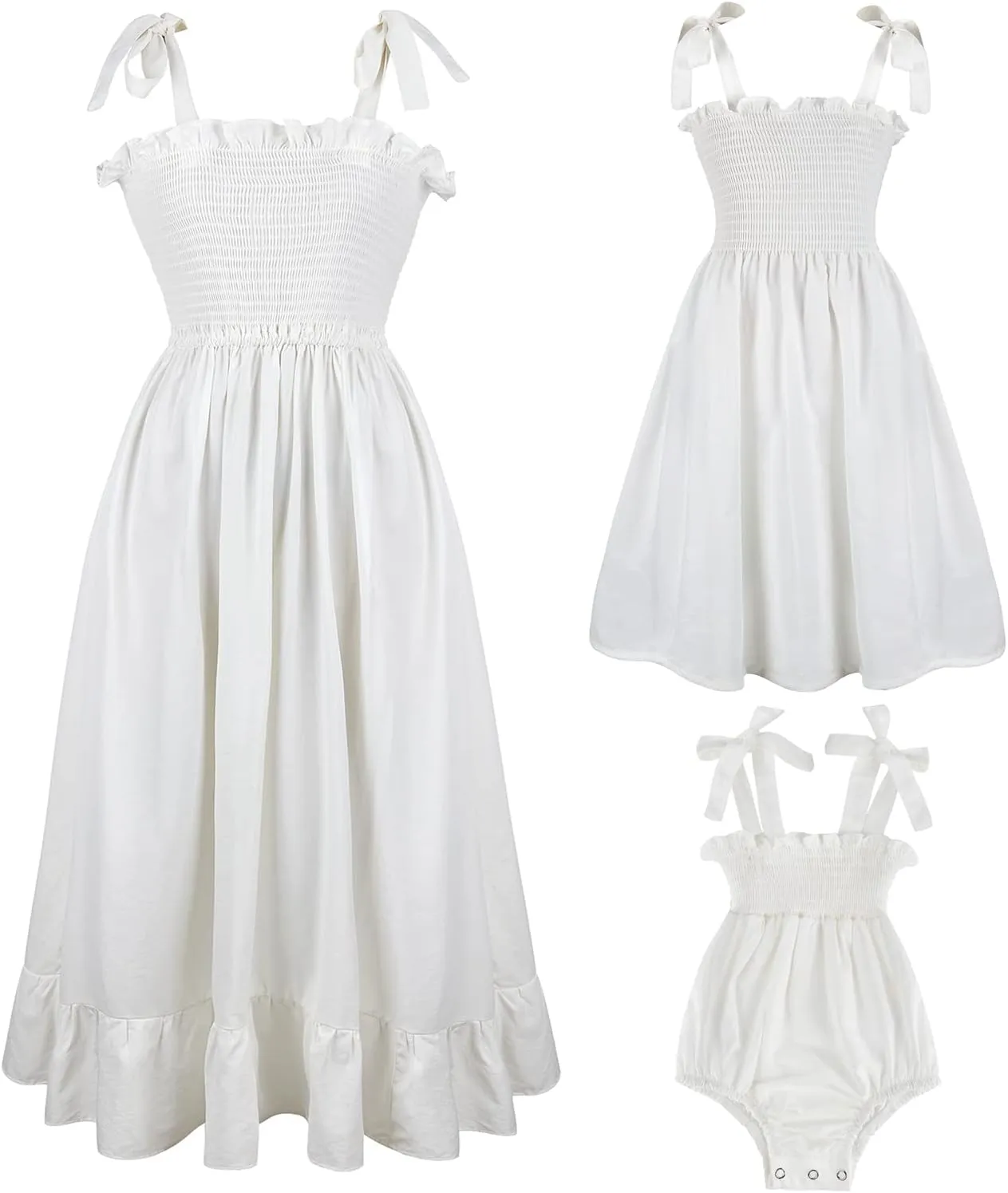 Mommy and Me Floral Smocked Dress Family Matching Outfits Set Sleeveless Sundress Beach Summer Casual Dress