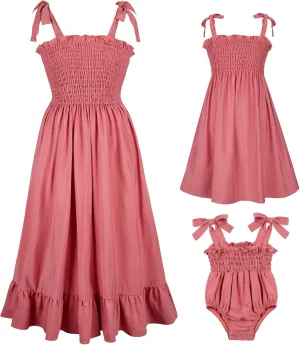 Mommy and Me Floral Smocked Dress Family Matching Outfits Set Sleeveless Sundress Beach Summer Casual Dress