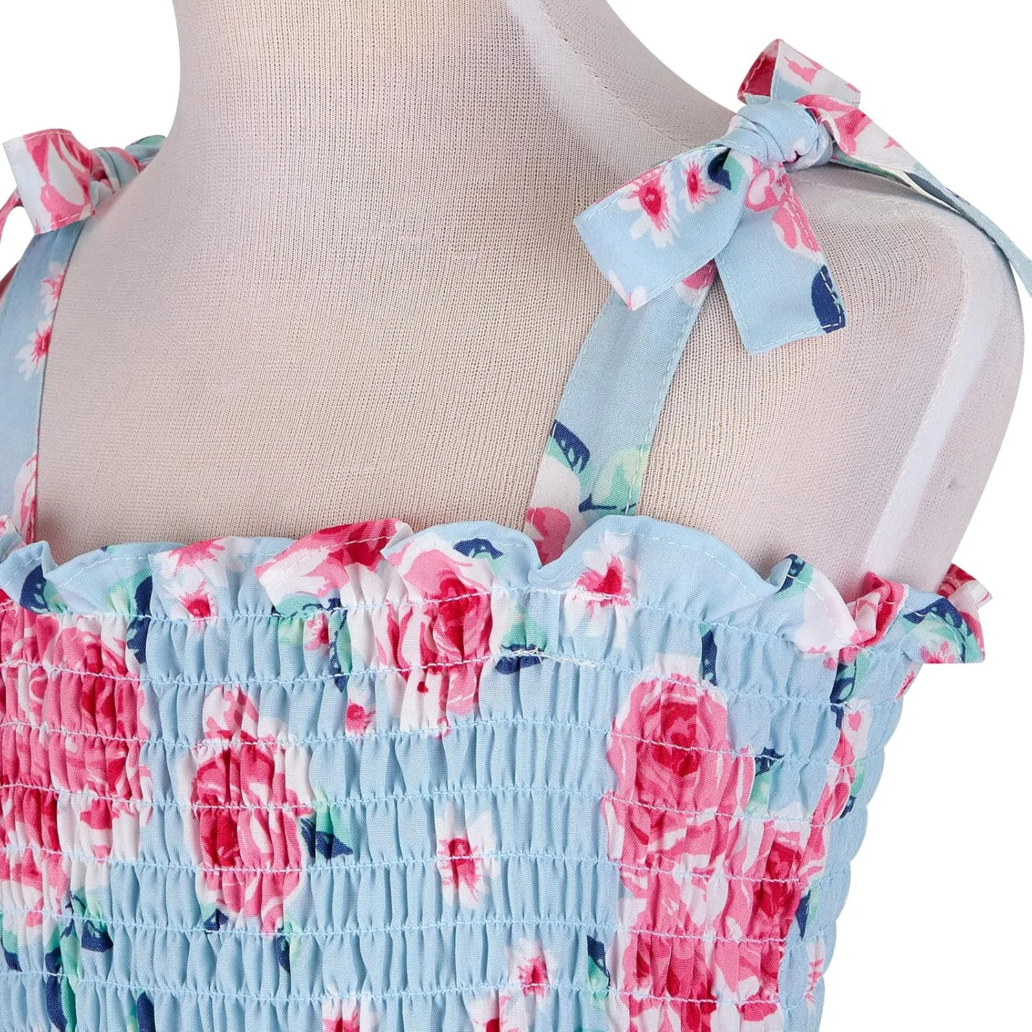 Mommy and Me Floral Smocked Dress Family Matching Outfits Set Sleeveless Sundress Beach Summer Casual Dress