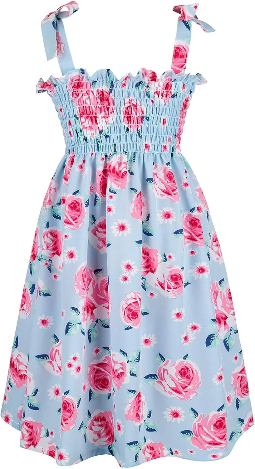 Mommy and Me Floral Smocked Dress Family Matching Outfits Set Sleeveless Sundress Beach Summer Casual Dress