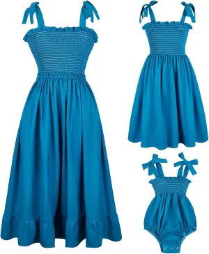 Mommy and Me Floral Smocked Dress Family Matching Outfits Set Sleeveless Sundress Beach Summer Casual Dress