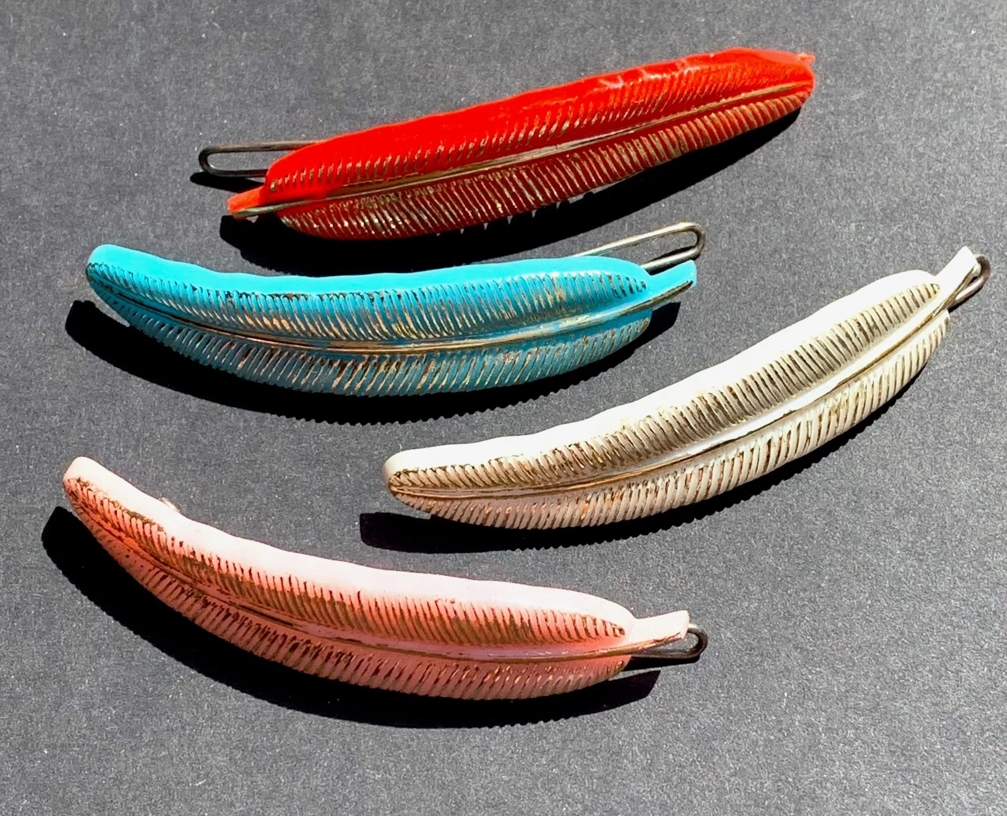 Most Unusual Vintage Feather Hair Clips 6.5cm long.