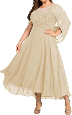 Mother-of-The-Bride-Dresses Small Cape - Plus Size Lace Scoop Neck Mother of The Bride Dresses for Wedding