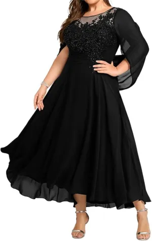 Mother-of-The-Bride-Dresses Small Cape - Plus Size Lace Scoop Neck Mother of The Bride Dresses for Wedding