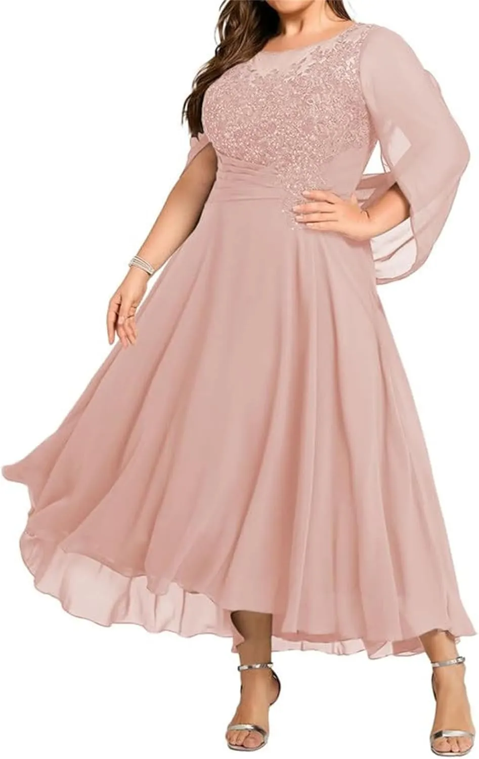 Mother-of-The-Bride-Dresses Small Cape - Plus Size Lace Scoop Neck Mother of The Bride Dresses for Wedding