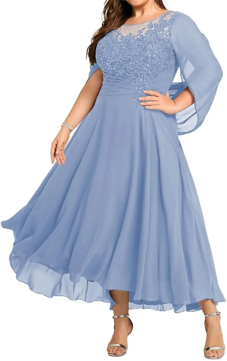 Mother-of-The-Bride-Dresses Small Cape - Plus Size Lace Scoop Neck Mother of The Bride Dresses for Wedding