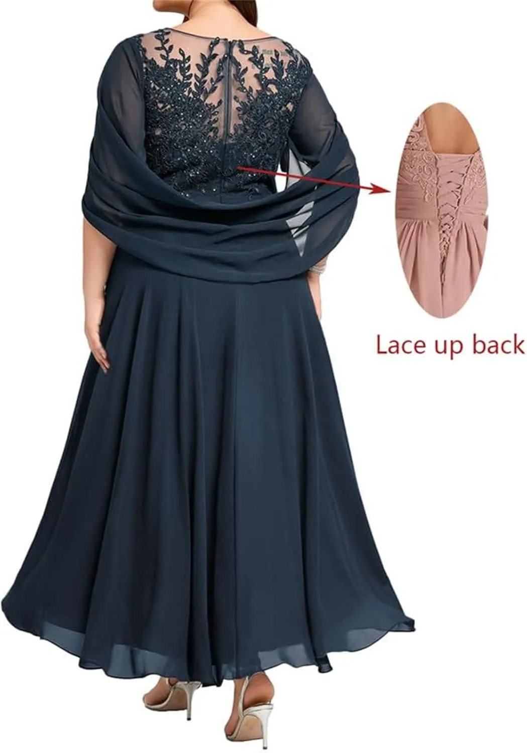 Mother-of-The-Bride-Dresses Small Cape - Plus Size Lace Scoop Neck Mother of The Bride Dresses for Wedding