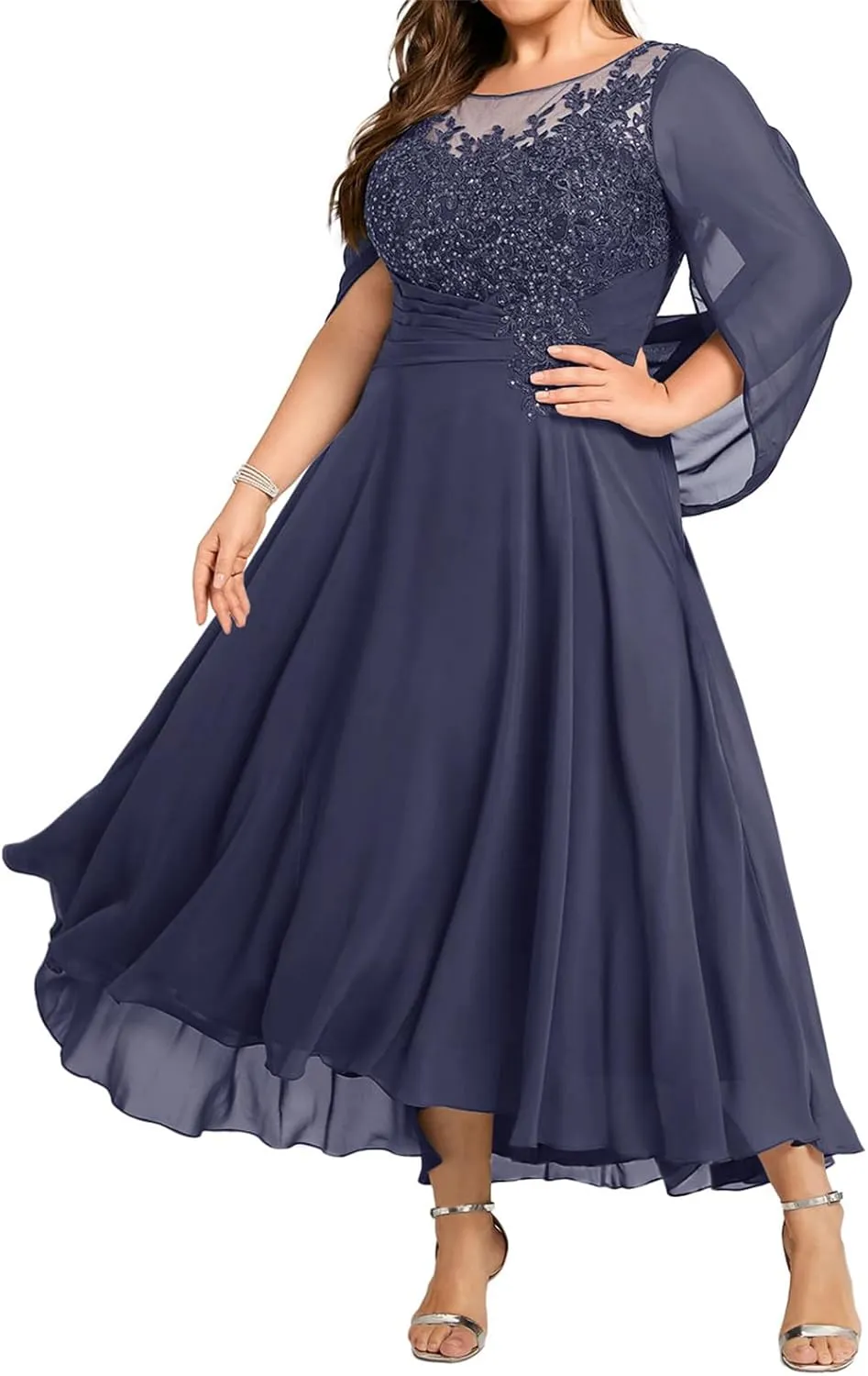 Mother-of-The-Bride-Dresses Small Cape - Plus Size Lace Scoop Neck Mother of The Bride Dresses for Wedding