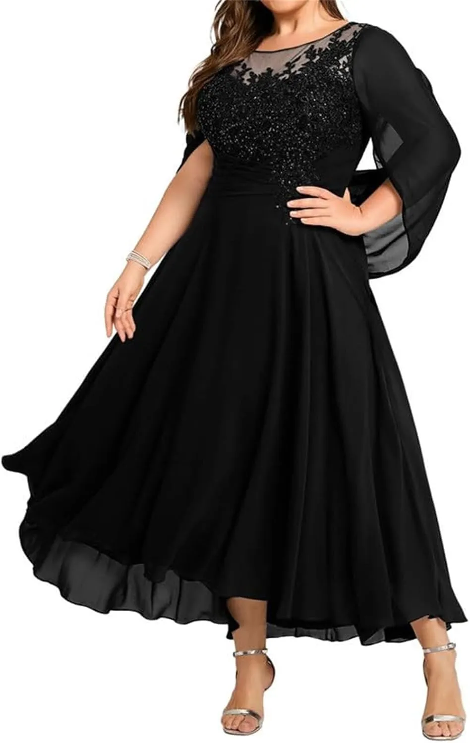 Mother-of-The-Bride-Dresses Small Cape - Plus Size Lace Scoop Neck Mother of The Bride Dresses for Wedding