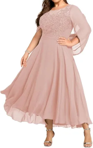 Mother-of-The-Bride-Dresses Small Cape - Plus Size Lace Scoop Neck Mother of The Bride Dresses for Wedding