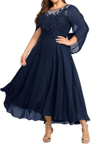 Mother-of-The-Bride-Dresses Small Cape - Plus Size Lace Scoop Neck Mother of The Bride Dresses for Wedding