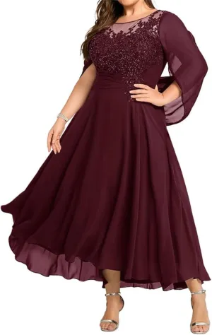Mother-of-The-Bride-Dresses Small Cape - Plus Size Lace Scoop Neck Mother of The Bride Dresses for Wedding