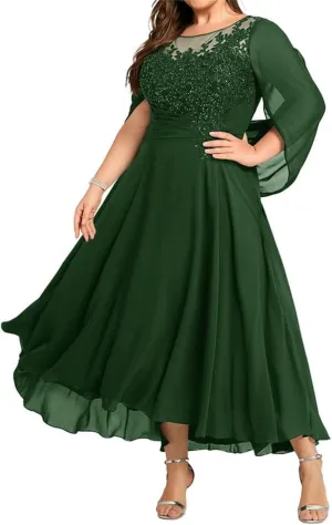 Mother-of-The-Bride-Dresses Small Cape - Plus Size Lace Scoop Neck Mother of The Bride Dresses for Wedding