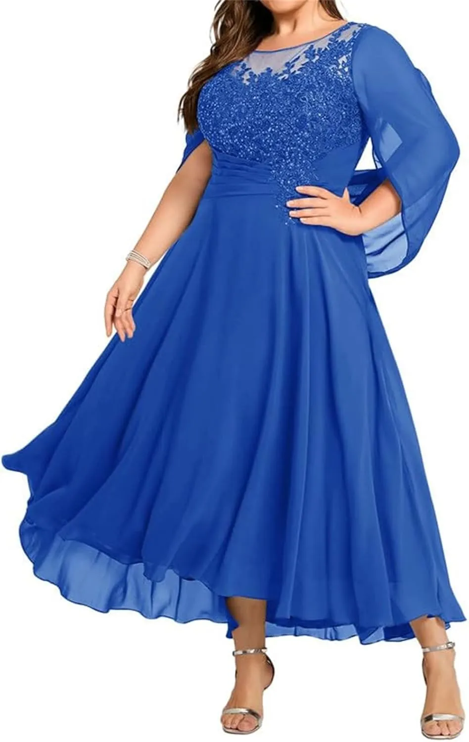 Mother-of-The-Bride-Dresses Small Cape - Plus Size Lace Scoop Neck Mother of The Bride Dresses for Wedding