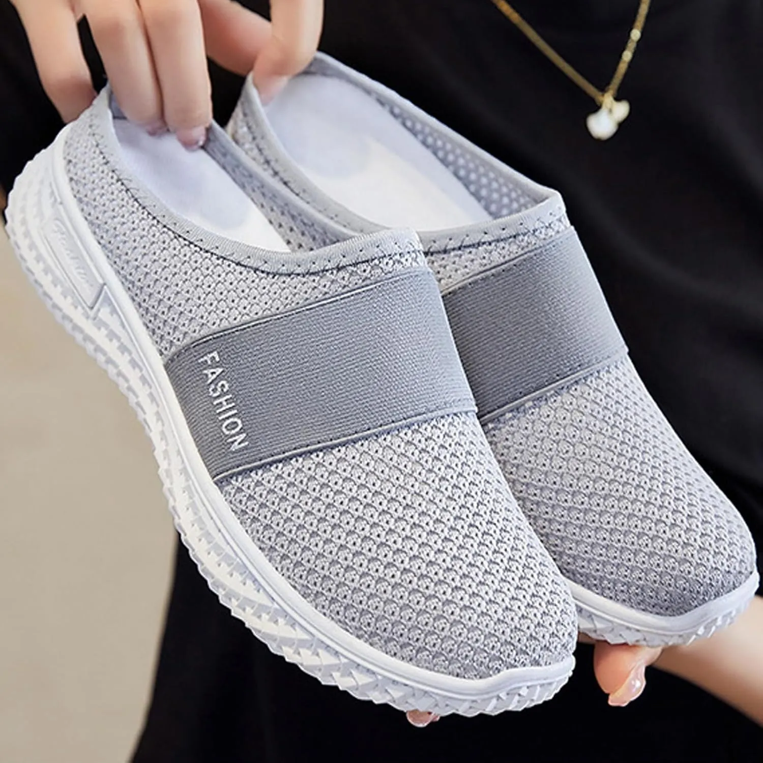 Mules Clogs for Women Diabetic Air-Cushion Slip-On Walking Shoes Lightweight Platform Mesh Mules Sneaker Sandals Orthopedic Slippers Backless Sneakers