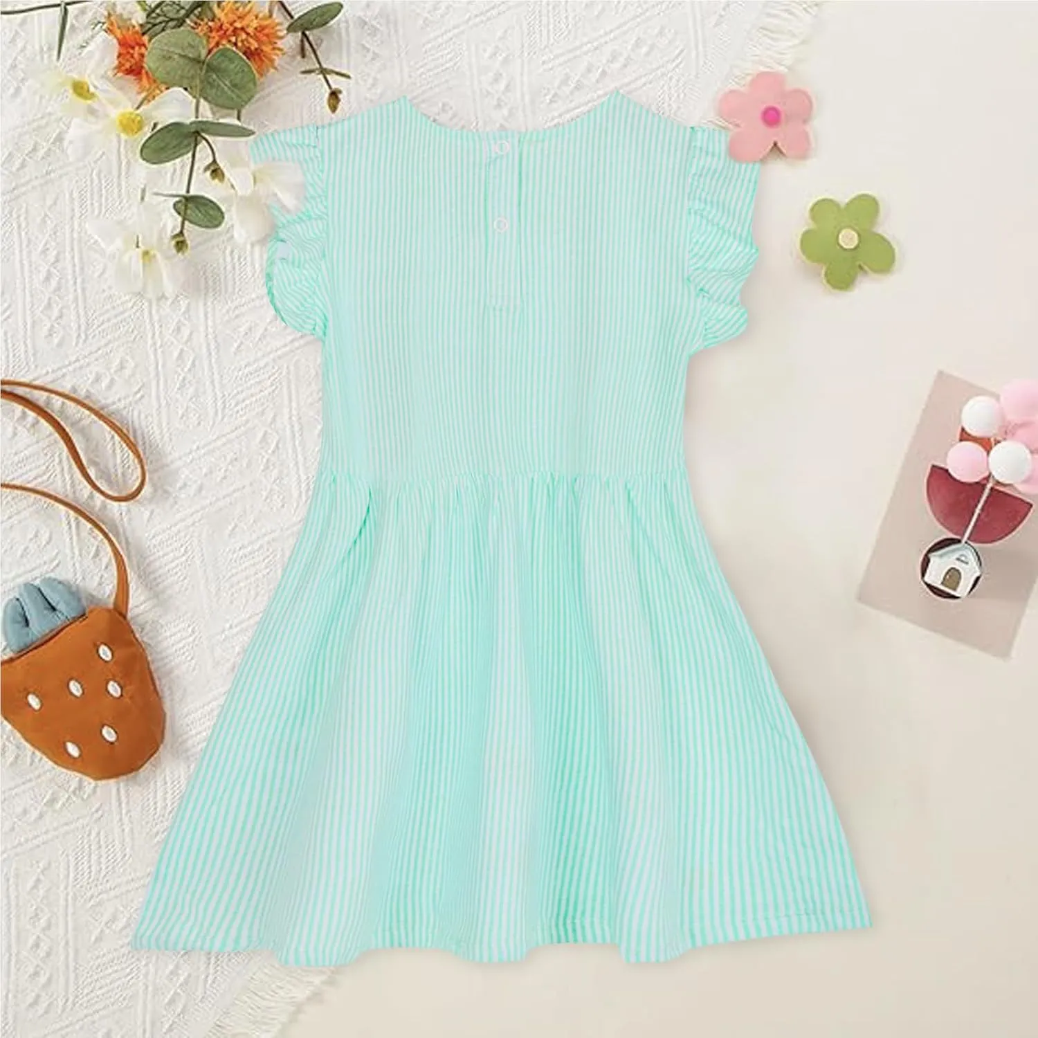 Mumetaz Toddler Girls Dress Ruffle Sleeveless Embroidery Floral Dress Casual Striple Summer Beach Sundress 1-6T