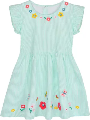 Mumetaz Toddler Girls Dress Ruffle Sleeveless Embroidery Floral Dress Casual Striple Summer Beach Sundress 1-6T