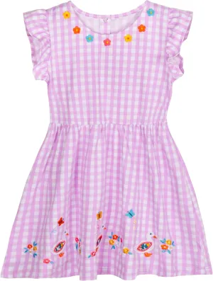 Mumetaz Toddler Girls Dress Ruffle Sleeveless Embroidery Floral Dress Casual Striple Summer Beach Sundress 1-6T