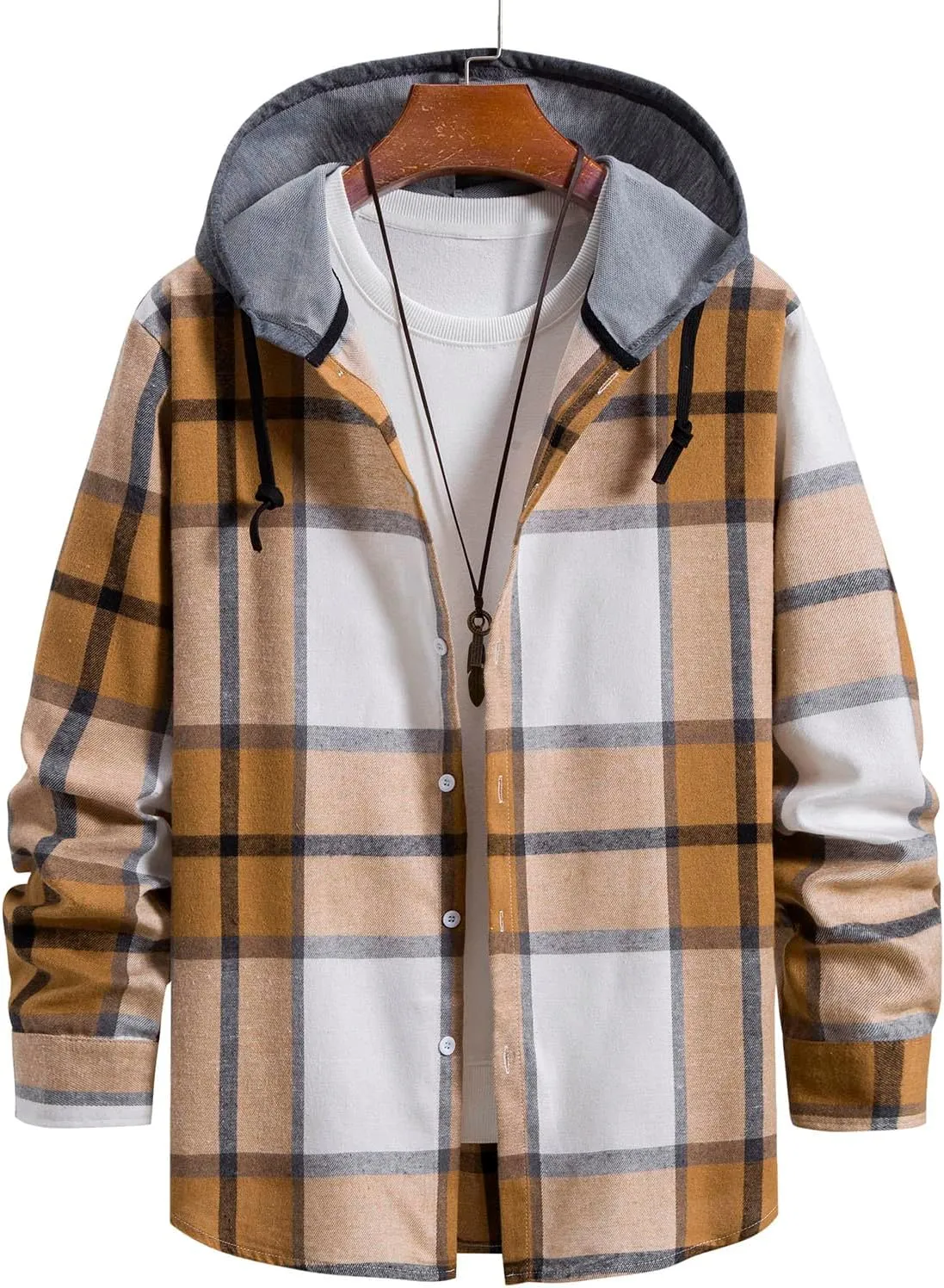 Muscularfit Mens Sweatshirt Plaid Button Shirt Causal Long Sleeve Lightweight Shirt Jacket With Hood Fall Winter Outwear Coat