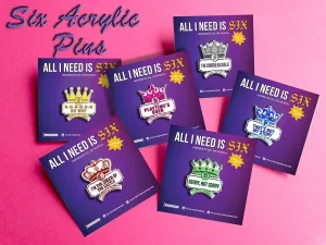 Musical All I Need is Six Acrylic PIN | 1 Individual ACRYLIC PIN by Coloring Broadway | Inspired by Six, The Musical - Laser Cut - High Definition (1.5" x 1.15")