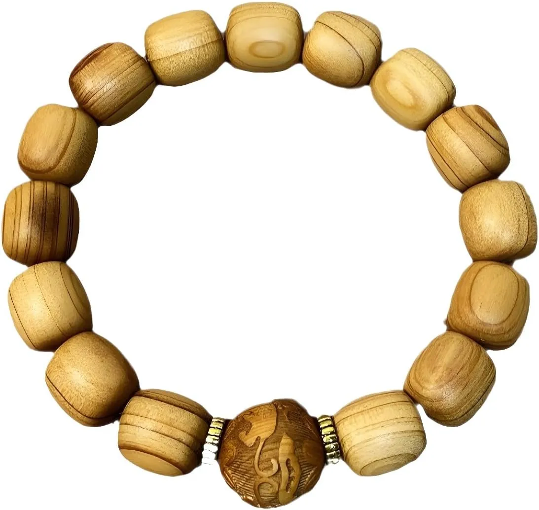 Natural Taihang Cliff Cypress Bracelet Handmade Carving for Wealth Meditation Bucket Beads Hand String Sandalwood Buddha Beads Wealth Bracelet