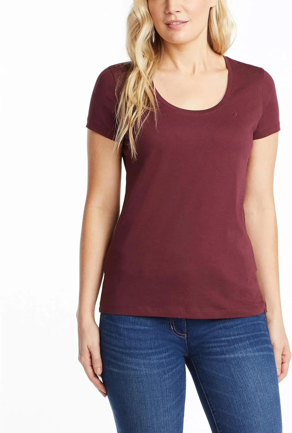 Nautica Women's Easy Comfort Scoop Neck Supersoft 100% Cotton Solid T-Shirt