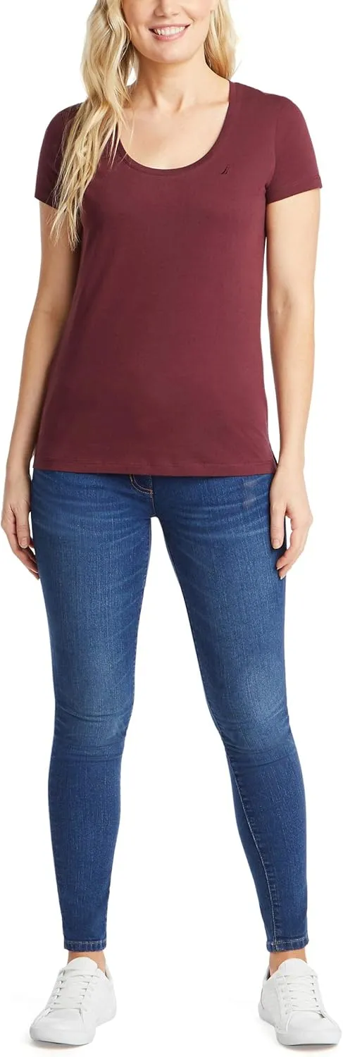 Nautica Women's Easy Comfort Scoop Neck Supersoft 100% Cotton Solid T-Shirt