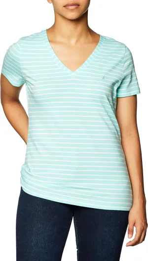 Nautica Women's Easy Comfort V-Neck Striped Supersoft Stretch Cotton T-Shirt