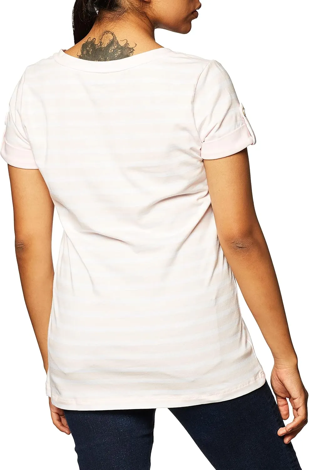 Nautica Women's Easy Comfort V-Neck Striped Supersoft Stretch Cotton T-Shirt