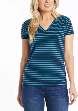 Nautica Women's Easy Comfort V-Neck Striped Supersoft Stretch Cotton T-Shirt